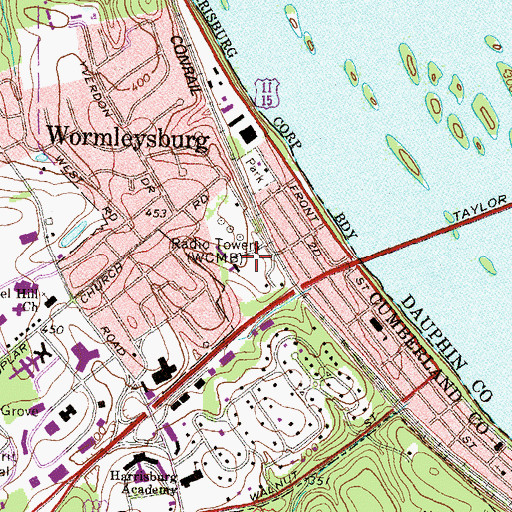 Topographic Map of Borough of Wormleysburg, PA