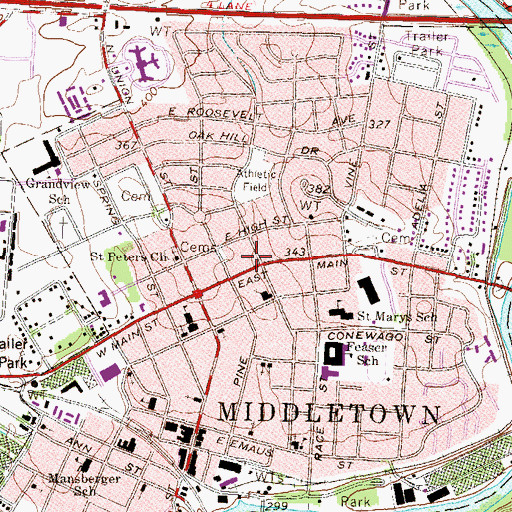 Topographic Map of Borough of Middletown, PA