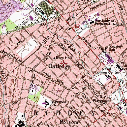 Topographic Map of Borough of Rutledge, PA