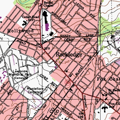 Topographic Map of Borough of Rockledge, PA