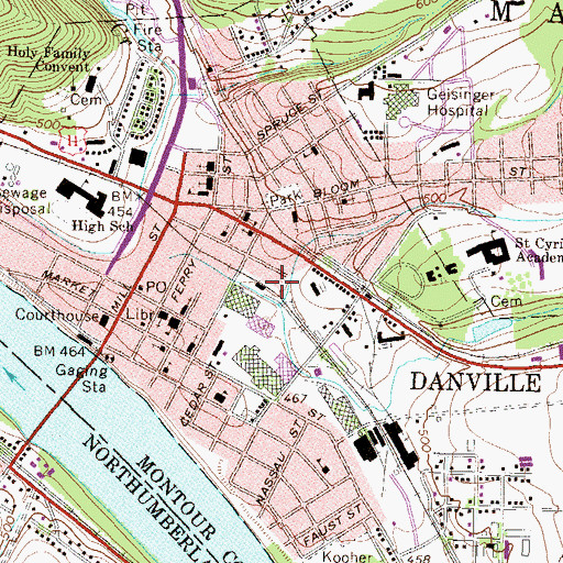 Topographic Map of Borough of Danville, PA