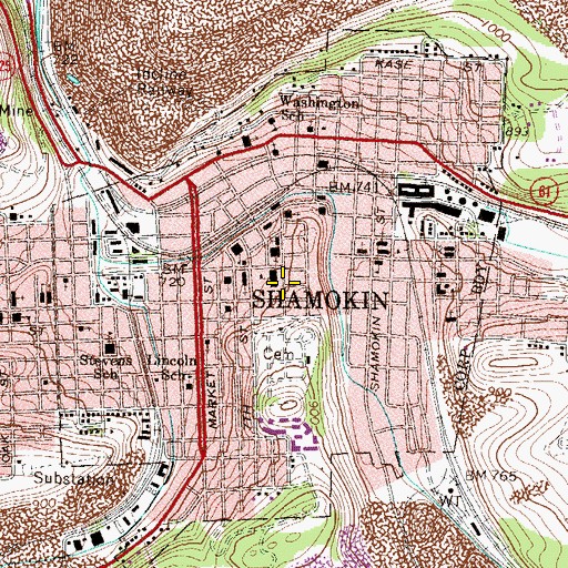 Topographic Map of City of Shamokin, PA