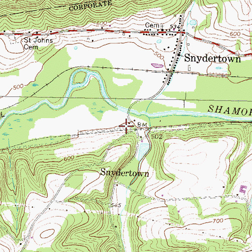 Topographic Map of Borough of Snydertown, PA