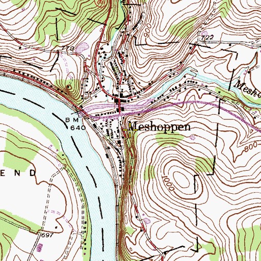 Topographic Map of Borough of Meshoppen, PA