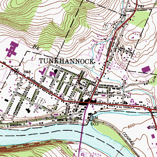 Topographic Map of Borough of Tunkhannock, PA