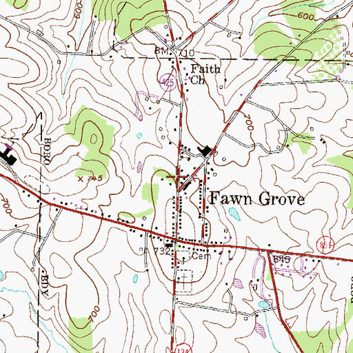 Topographic Map of Borough of Fawn Grove, PA