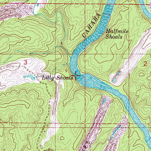 Topographic Map of Lilly Shoals, AL