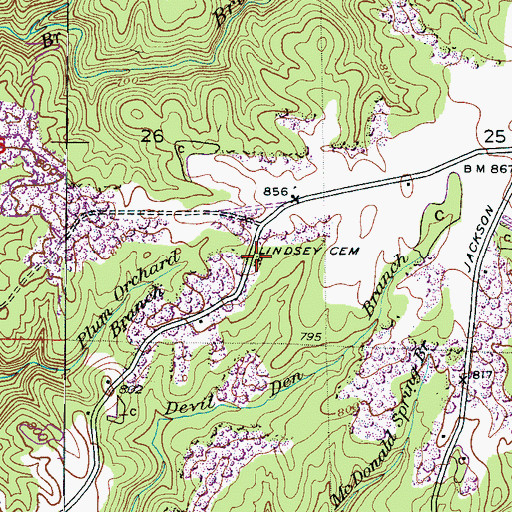 Topographic Map of Lindsey Cemetery, AL