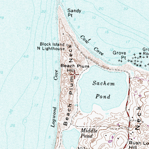 Topographic Map of Beach Plum Hill, RI
