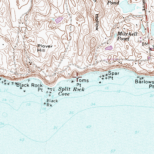 Topographic Map of Toms Point, RI