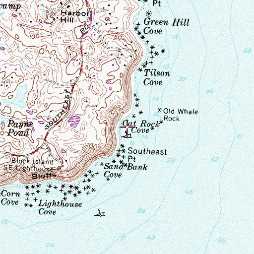 Topographic Map of Cat Rock Cove, RI