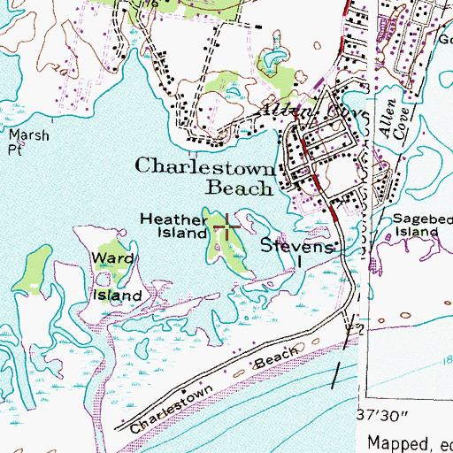 Topographic Map of Heather Island, RI
