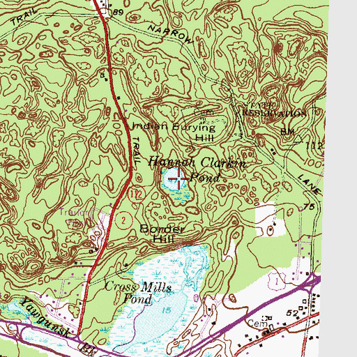Topographic Map of Hannah Clarkin Pond, RI