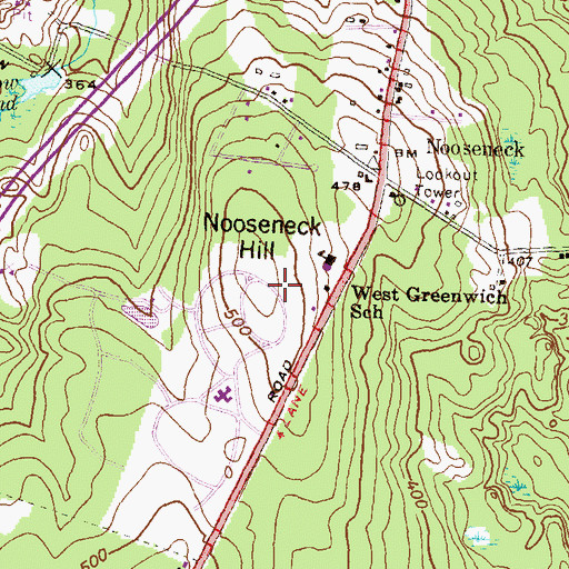 Topographic Map of Nooseneck Hill, RI