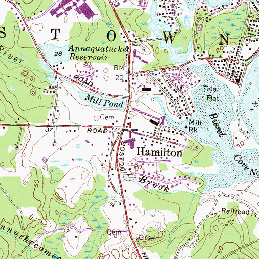 Topographic Map of Hamilton, RI