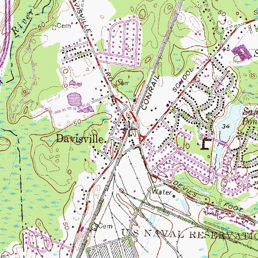 Topographic Map of Davisville, RI