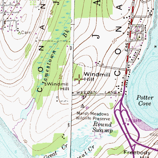 Topographic Map of Windmill Hill, RI