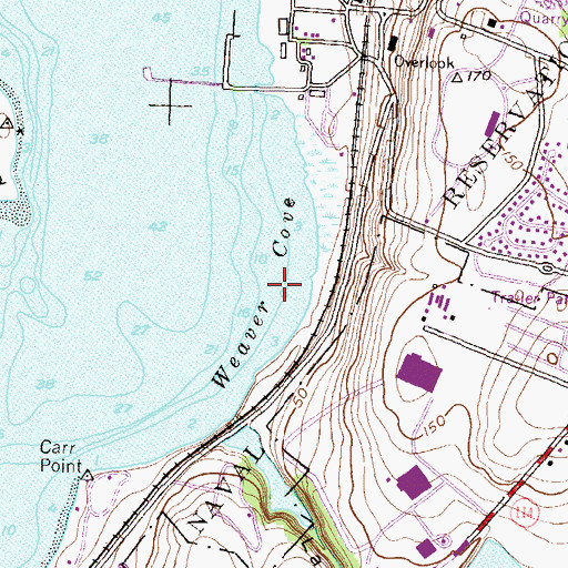 Topographic Map of Weaver Cove, RI