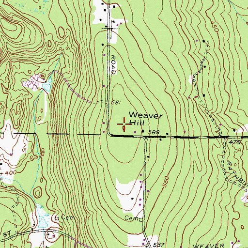 Topographic Map of Weaver Hill, RI