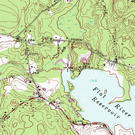Topographic Map of Flat River, RI