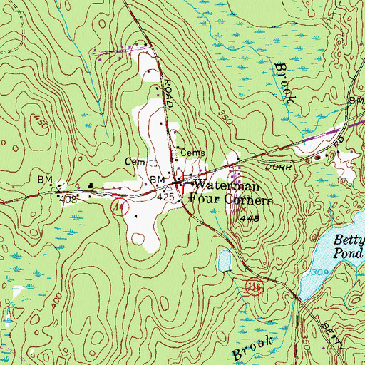 Topographic Map of Waterman Four Corners, RI