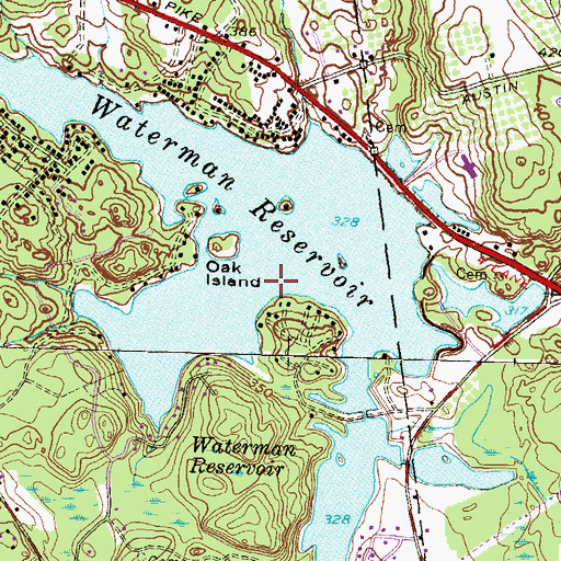 Topographic Map of Waterman Reservoir, RI