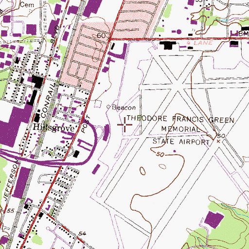 Topographic Map of Theodore Francis Green State Airport, RI