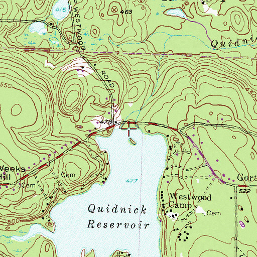 Topographic Map of Quidnick Reservoir Dam, RI