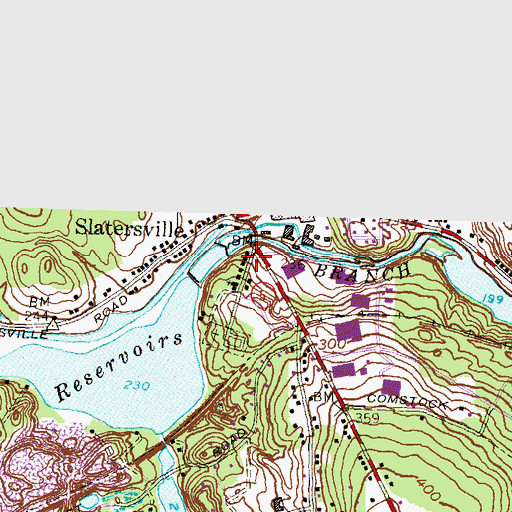 Topographic Map of Slattersville Reservoir, RI