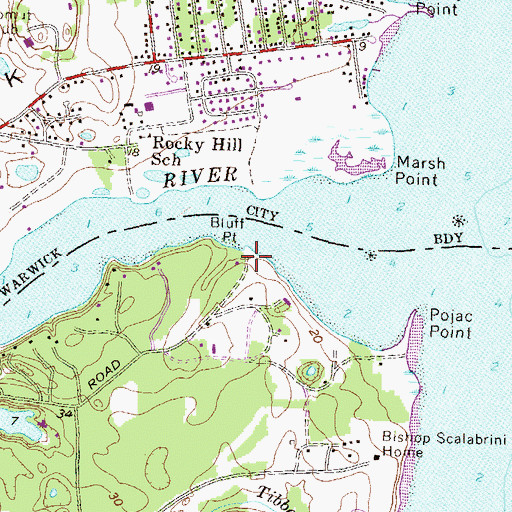 Topographic Map of Bluff Point, RI
