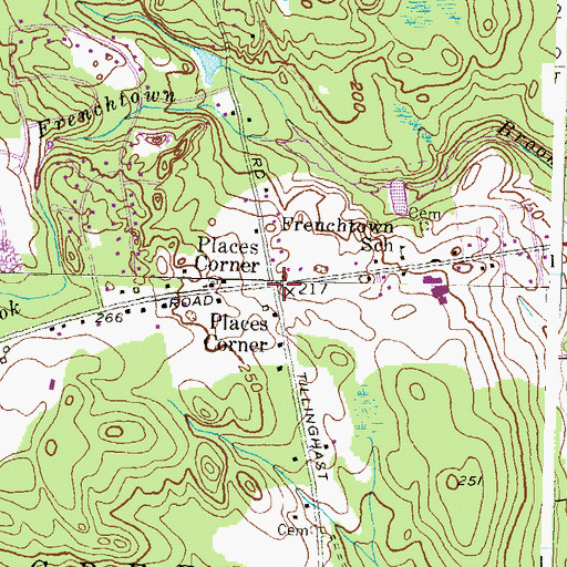 Topographic Map of Places Corner, RI