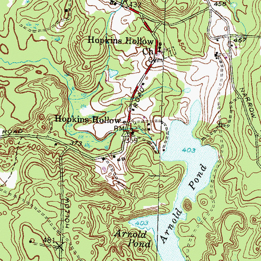 Topographic Map of Hopkins Hollow, RI