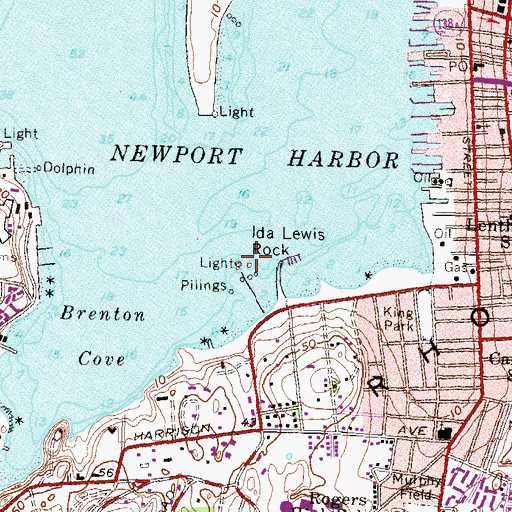 Topographic Map of Ida Lewis Rock, RI