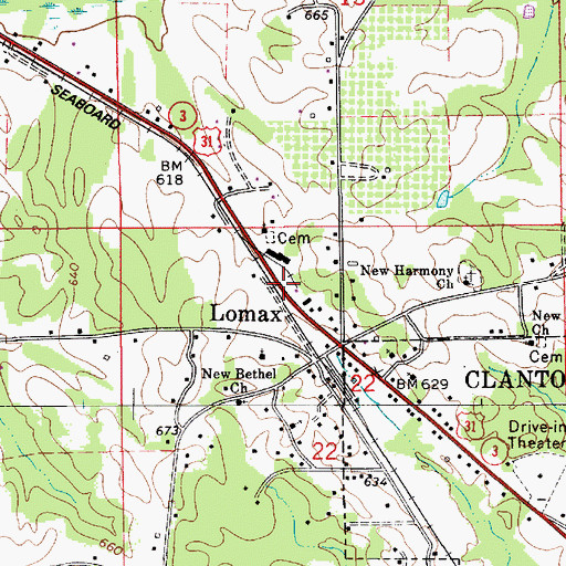 Topographic Map of Lomax, AL