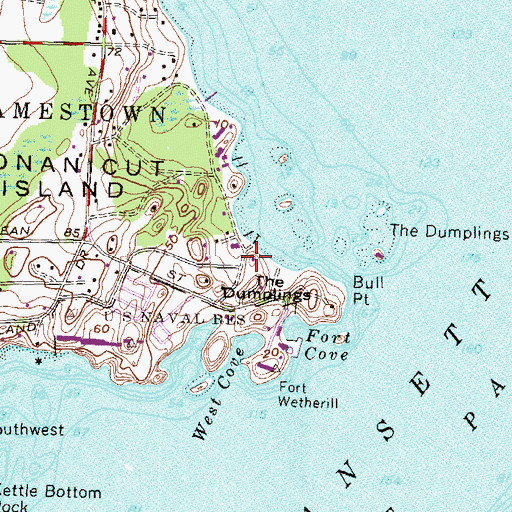 Topographic Map of Old Salt Work Beach, RI