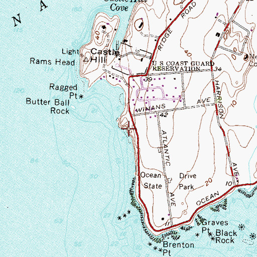 Topographic Map of Pirate Cave, RI