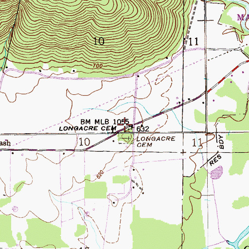 Topographic Map of Longacre Cemetery, AL