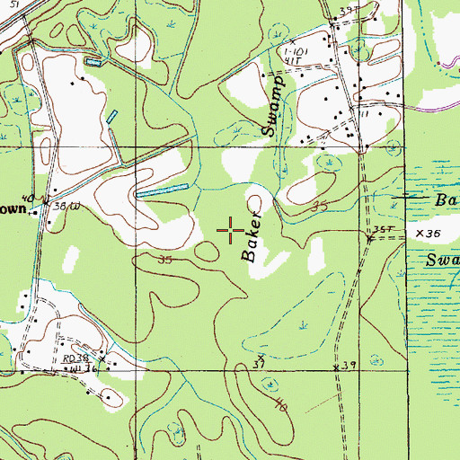 Topographic Map of Baker Swamp, SC
