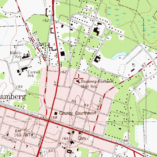 Topographic Map of Bamberg Ehrhardt High School, SC