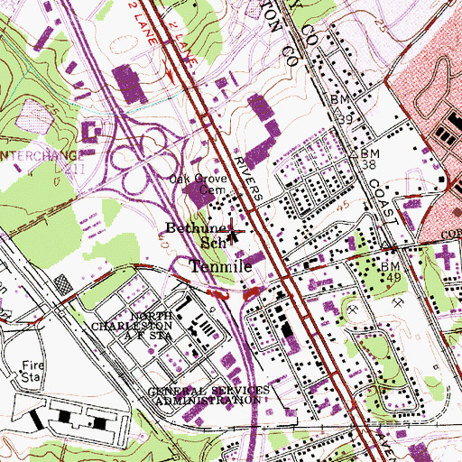 Topographic Map of Bethune School, SC