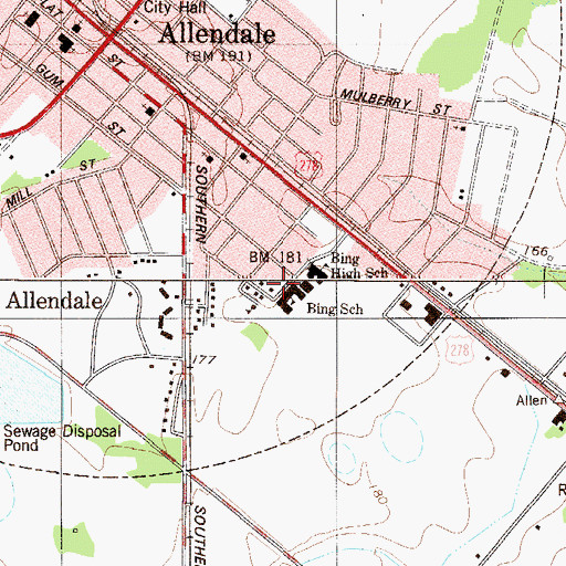 Topographic Map of Bing High School, SC