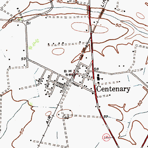 Topographic Map of Centenary, SC