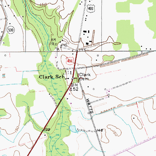 Topographic Map of Clark School, SC