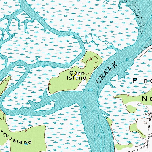 Topographic Map of Corn Island, SC