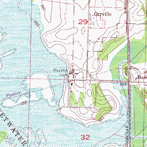 Topographic Map of Macklin Cemetery, AL