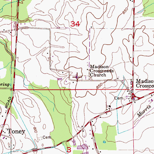 Topographic Map of Madison Crossroads Church, AL