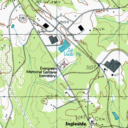 Topographic Map of Evergreen Memorial Gardens, SC