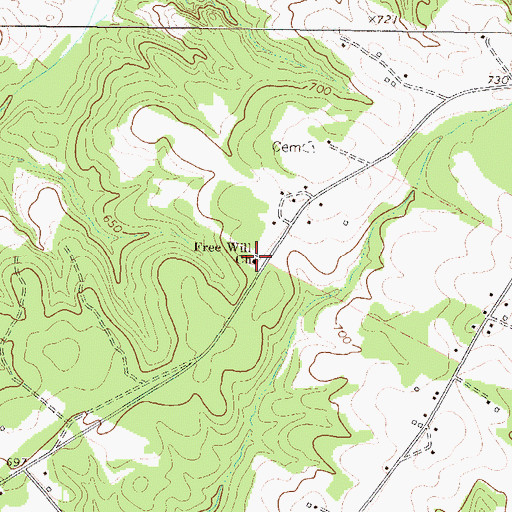 Topographic Map of Free Will Church, SC