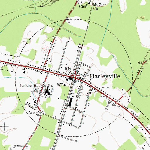 Topographic Map of Harleyville, SC
