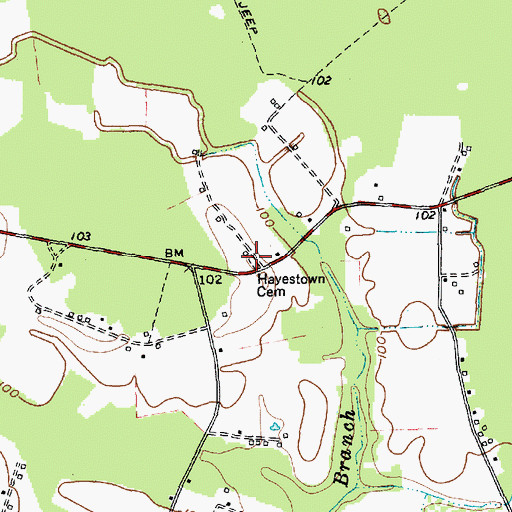 Topographic Map of Hayestown Cemetery, SC